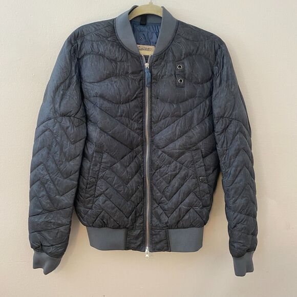Blauer Nylolite Blue Gray Quilted Super Soft Down Zip Bomber Jacket Coat Medium - Picture 10 of 10